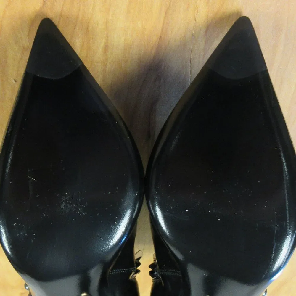 SERGIO ROSSi Black Pearl Pointed Toe High Heeled Ankle Boots Booties Sz 38 Shoes